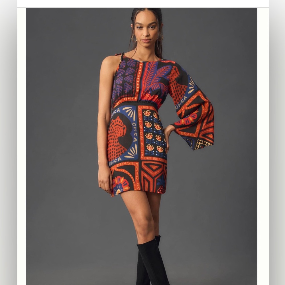 Farm Rio One-Shoulder Mini-Dres